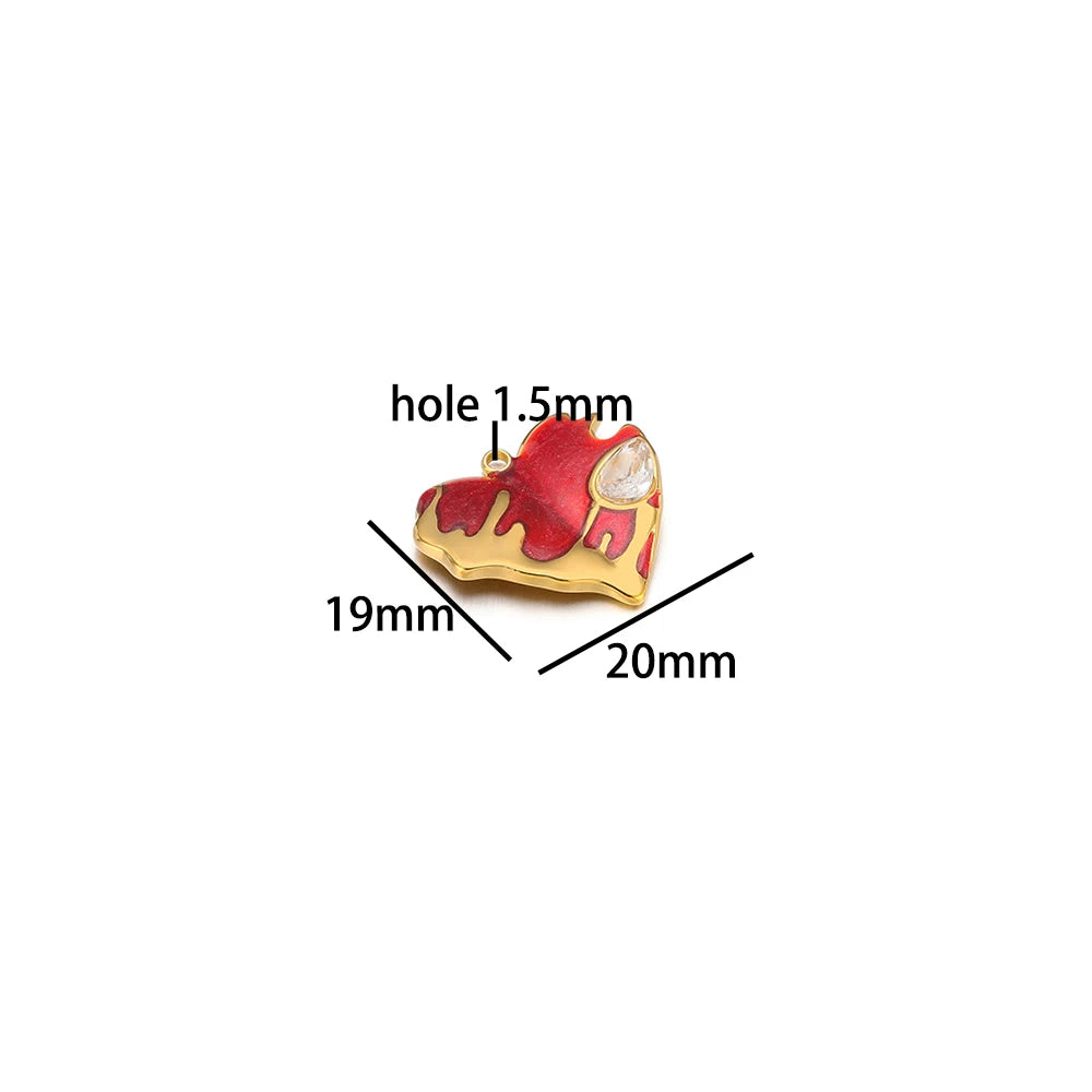 Nice Design Stainless Steel 18k Gold Plated Enamel Zircon Heart Charms Pendant for Jewelry Necklace Making Accessories