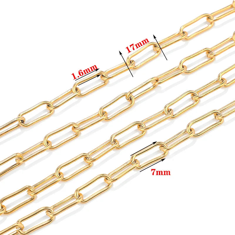 B360 High Quality Stainless Steel Paper Clip Chain 7mm Thick Chain Hot Selling Gold Filled Crossed Chain Jewelry
