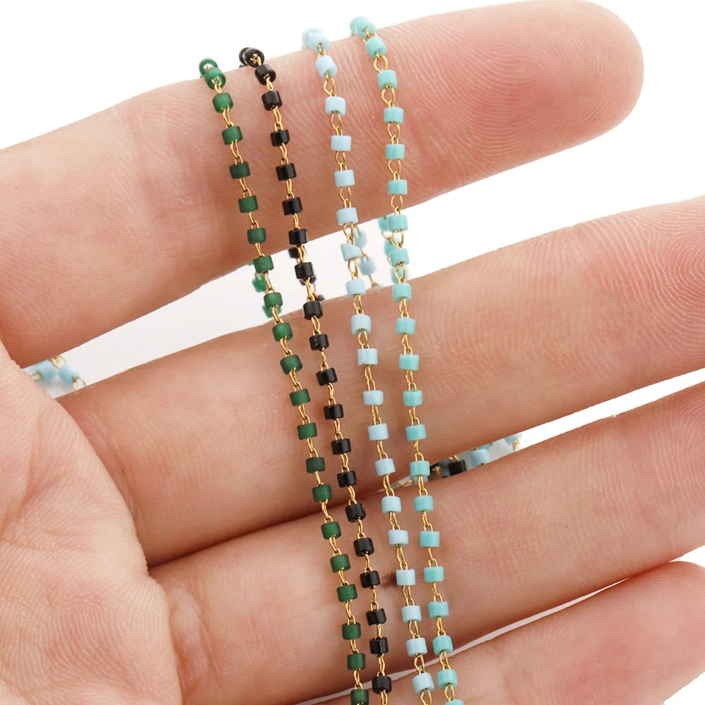 A2591 Hot Selling Miyuki Beads Beaded Necklace Bracelet Chain Stainless Steel Colorful Jewelry Making Chain
