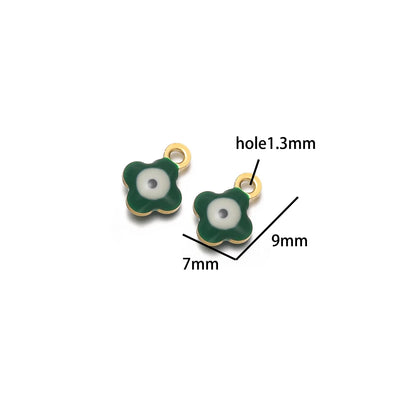 20pcs/bag 18k Gold Plated Stainless Steel Enamel Flower Eye Charm Pendant for Handmade Necklace Jewelry Making