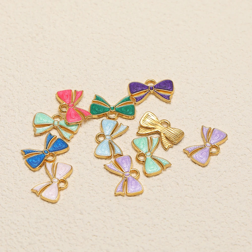 High Quality 18k Gold Plated Stainless Steel Enamel Bowknot Pendant for DIY Handmade Necklace Earrings Jewelry Making