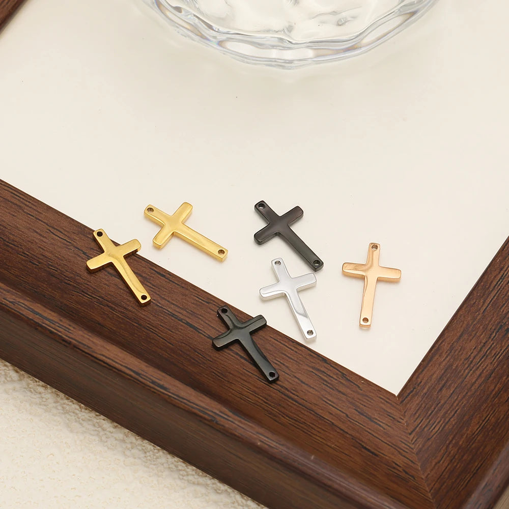 Non Tarnish 18k Gold Plated Stainless Steel Cross Charm Pendant for Handmade Necklace Jewelry Making Diy Accessories