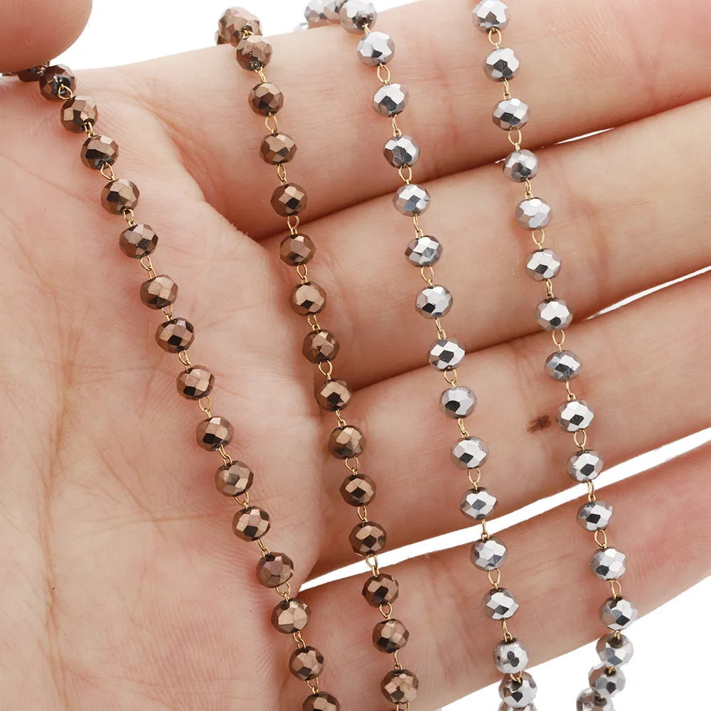E234 3.5mm Width Gold Plated Chain Waterproof Stainless Steel Beaded Chains for Jewelry Custom Diy