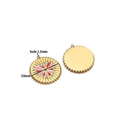 New Selling Stainless Steel 18k Gold Plated Enamel Heart Round Zircon Charm Pendant for Diy Jewelry Making Wholesale