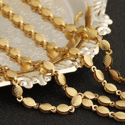D799 Factory Wholesale Vaccum Stainless Steel Roll Chain Embossed Leaf Connectors Chain Accessory Handmade Jewelry Custom