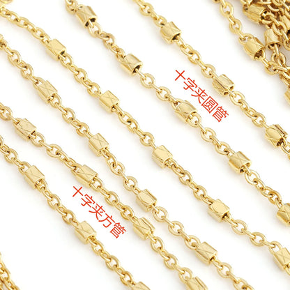 F057 304 Stainless Steel Cross Tube Chains Protective Coating Beads Chain Rosary for Jewelry Bag Chains Making