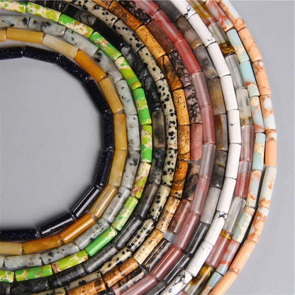 4x13mm Natural Round Tube  Stone Beads Jade Howlite Lapis Lazuli Quartz Tiger Eye Gemstone Bead for DIY Jewelry Making