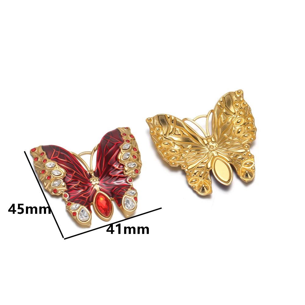 Retro Exquisite 18k Gold Plated Stainless Steel Enamel Butterfly Zircon Charm Pendant for DIY Necklace Jewelry Making