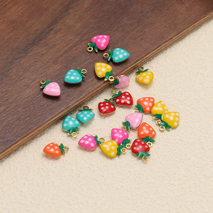 Trendy New Wholesale Stainless Steel 18k Gold Plated Enamel Strawberry Charm Pendant for Jewelry Necklace Making