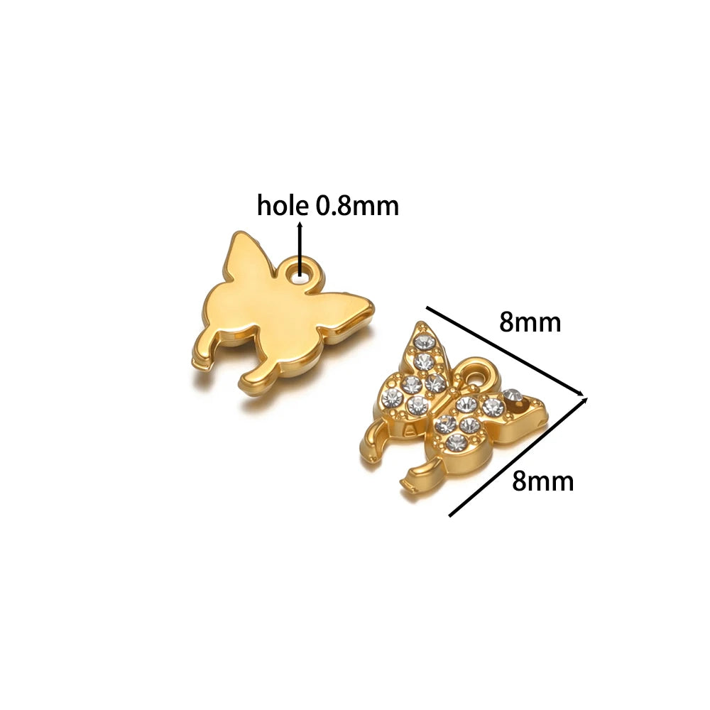 Vintage Stainless Steel 18k Gold Plated Zircon butterfly Heart Eye Charm Pendant for Jewelry Making Wholesale