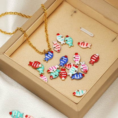 Children's 18k Gold Plated Stainless Steel Enamel Fish Charm Pendant for DIY Necklace Jewelry Making Jewelry Findings