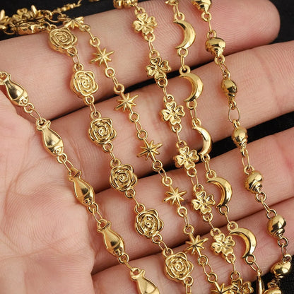 D481 Gothic 18K Gold Pvd Stainless Steel Geometric Fish Rose Conch Clover Patterned Metal Craft DIY Chains