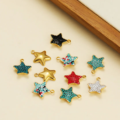 Trendy Handmade Stainless Steel 18K Gold Plated  Fashion Colorful Zircon Star Charm Pendant for Jewelry Necklace Making