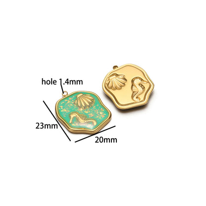 Exquisite Stainless Steel 18k Gold Plated Enamel Sea Turtle Sea Horse Charm Pendant for Jewelry Necklace Making