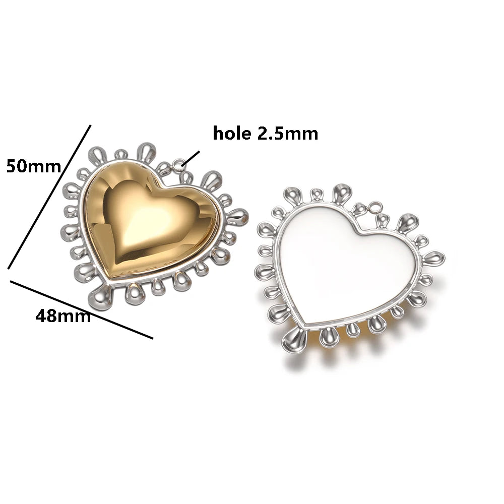 New Arrival Stainless Steel 18k Gold Plated Sun Big Heart Shape Charms Pendant for DIY Jewelry Necklace Making