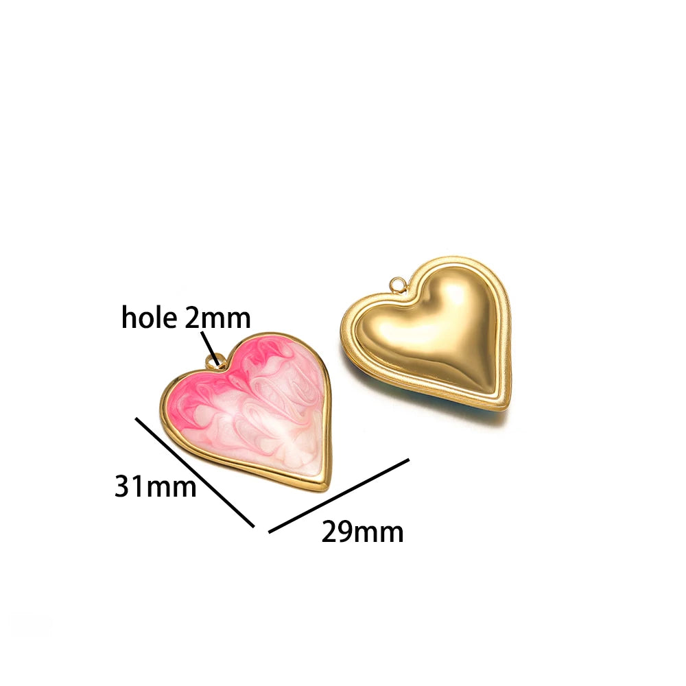 Romantic Dream Color Stainless Steel 18K Gold Plated Drip Oil Gradient Color Heart Charm Pendant for Jewelry Necklace Making