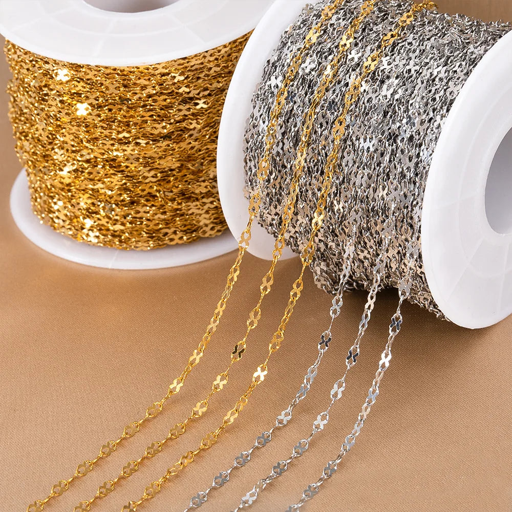 E127 Fashion Silver Gold Plated Chain Waterproof Stainless Steel Link Chains 8 Connector Chains for Jewelry Custom
