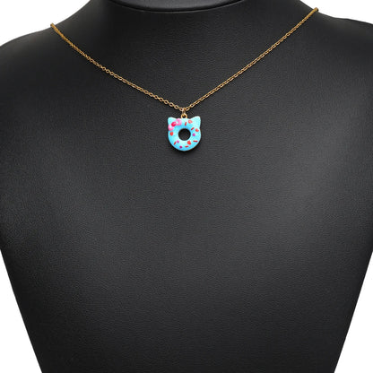 Cat Ear Donut-Shaped 18K Gold Plated Color Droplet Oil Pendant 1.1mm Hole Set 4 DIY Cute Handmade Charms Gold Kitty