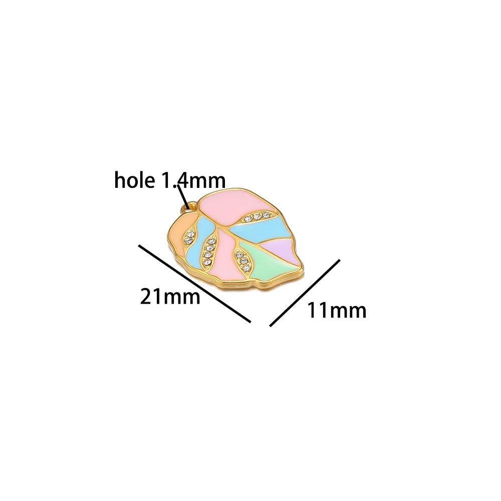 Fashion Stainless Steel 18k Gold Plated Colorful Enamel Leaf Charms Pendant for Jewelry Necklace Earrings Making Accessories