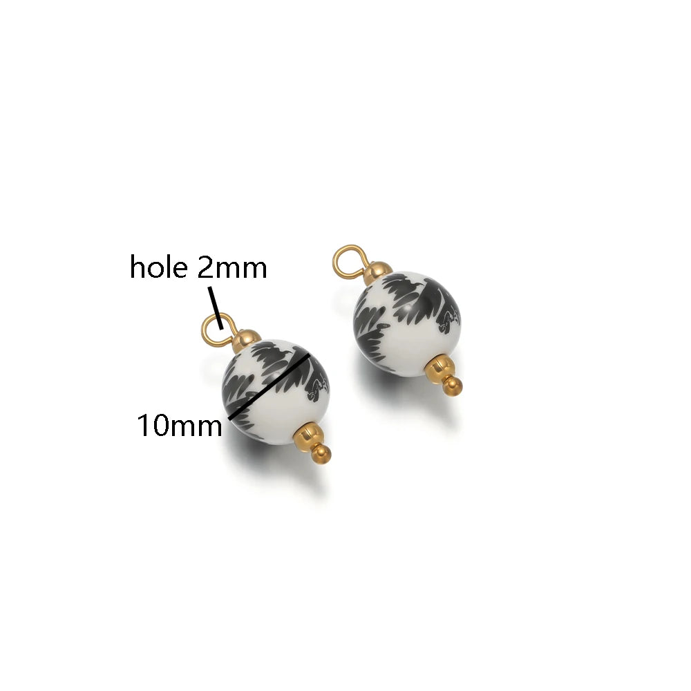 New Diy Necklace Pendant 18k Gold Plated Stainless Steel Ceramic Round Heart Star Oval Pendant for Handmade Jewelry Making