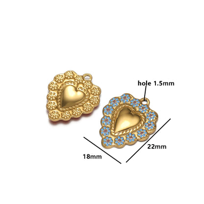 Hot Selling 304 Stainless Steel 18k Pvd Gold Plated Flower Pattern Heart Charm Pendant for Jewelry Necklace Making