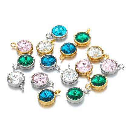 1bag 18K Gold Plated 304 Stainless Steel 10mm Round Crystal Zircon Charm Pendant for Necklace Earrings Making Accessories