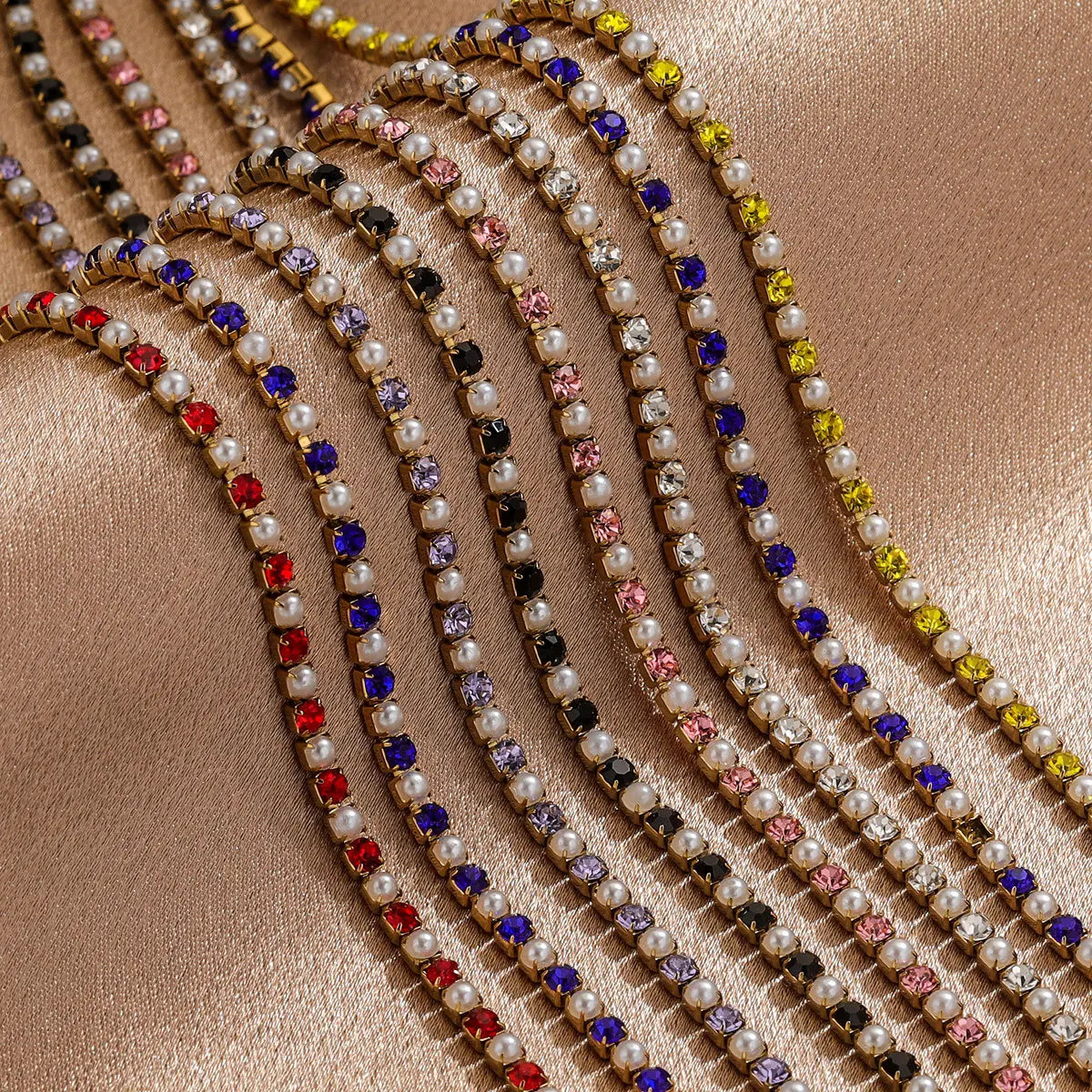 A1836 Colorful Pearl Crystal Pearl Beads Chain Stainless Steel Rosary Micro Pave Necklace Bracelet Jewelry Chain
