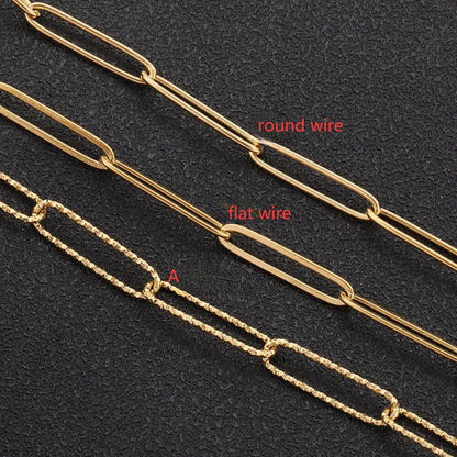 A2128 Fashion 18k Gold Plated Stainless Steel Chain Paper Clip Necklace Bracelet Jewelry Making Diy Chain