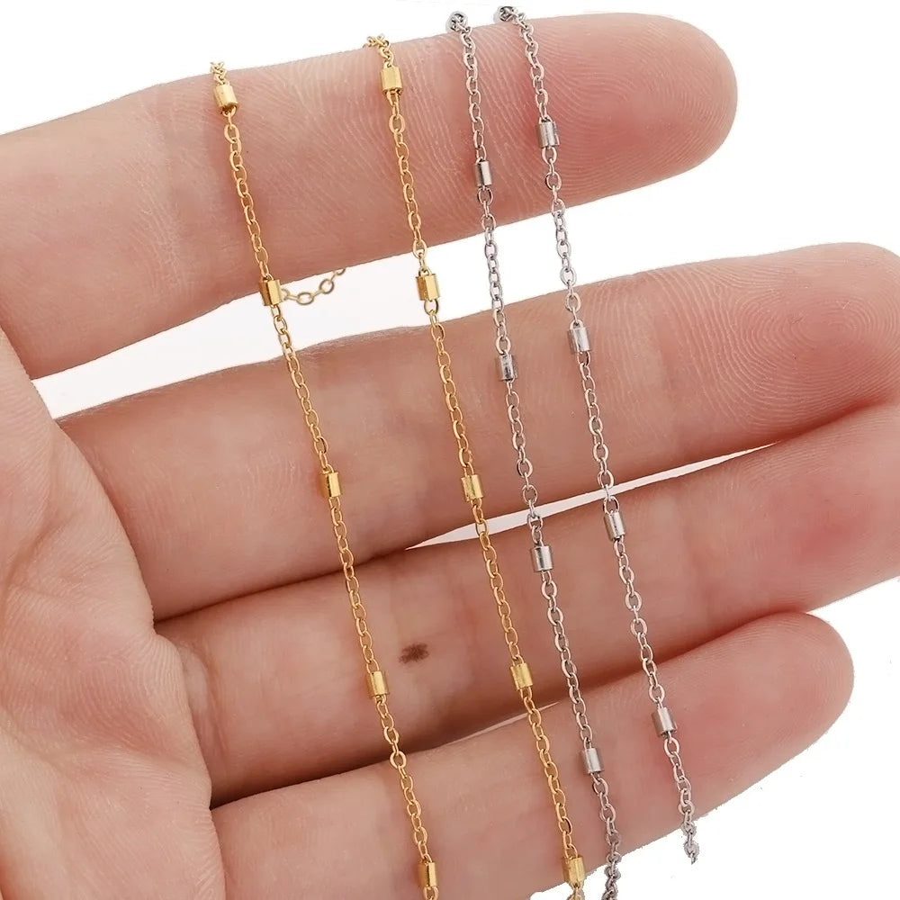 A2476 Fashion 18k Gold Stainless Steel Chain Bulk Beads Beaded Link Necklace Bracelet Jewelry Making Diy Wholesale