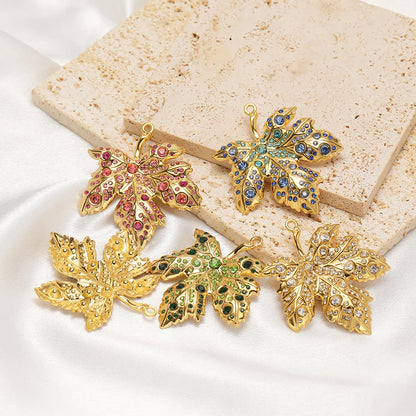 New Luxury Pendant Stainless Steel Gold Plated Maple Leaves Zircon Charm Pendant for Jewelry Making Accessories