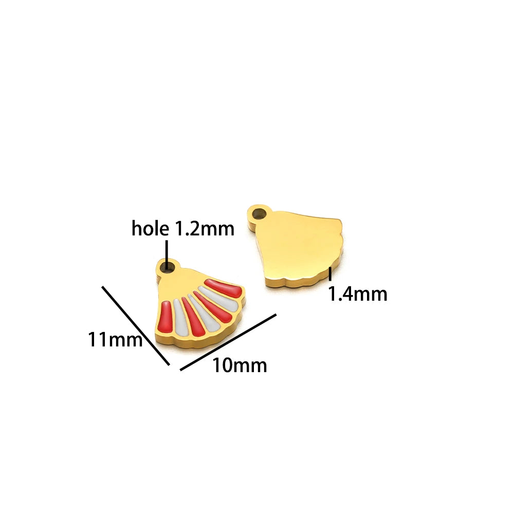 18k Gold Plated Stainless Steel Enamel Fanshaped Ladybird Heart Flower Charm Pendant for Jewelry Making Accessories