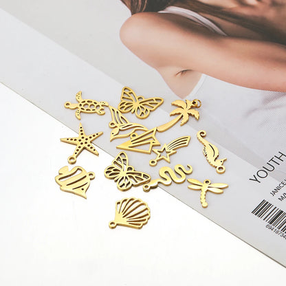 Ocean Series Stainless Steel 18k Gold Plated Starfish Sea Turtle Sea Horse Coconut Tree Charm Pendant for Jewelry Making