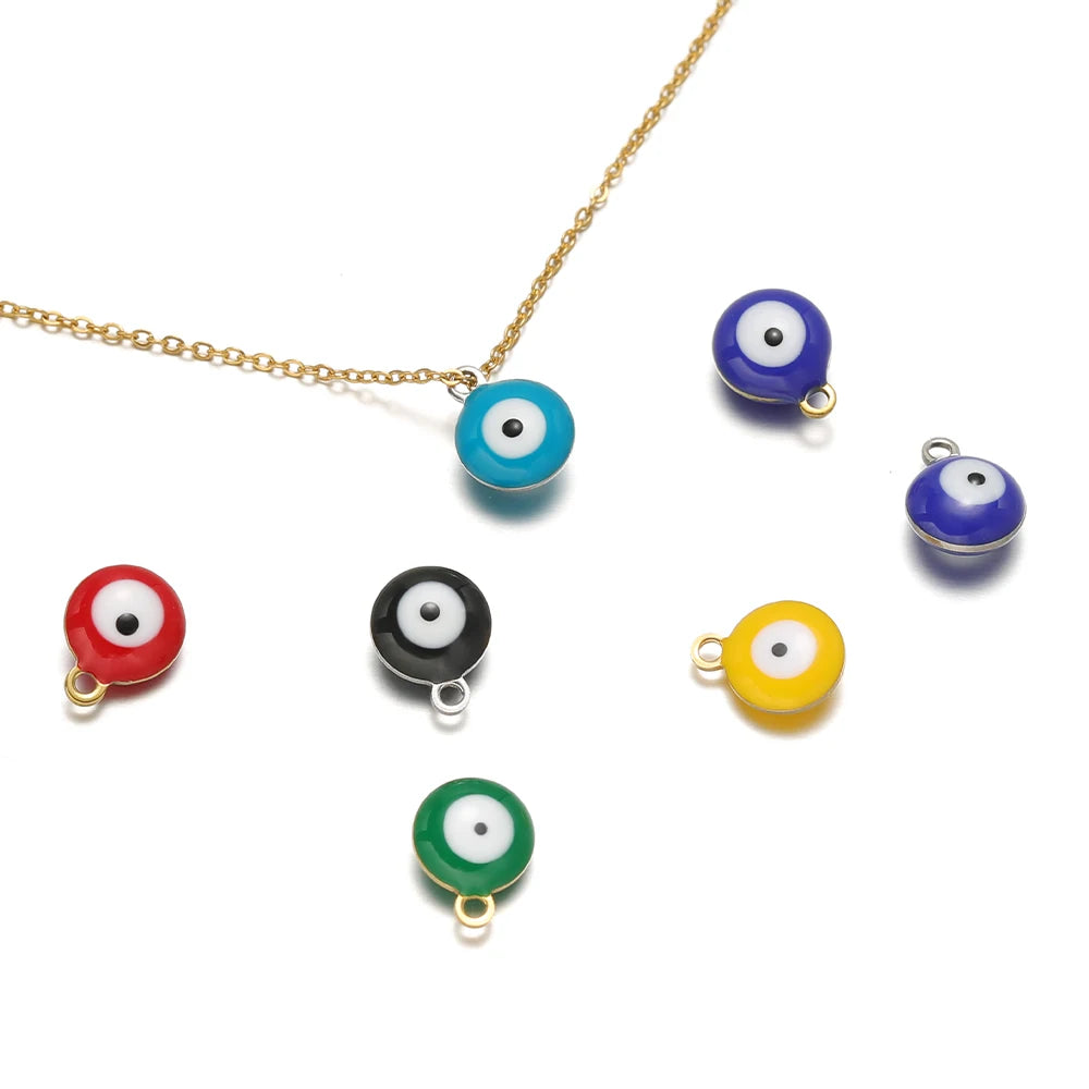 20pcs/bag Hot Sale Stainless Steel 18K Gold Plated Enamel Round Eyes Charm Pendant for DIY Jewelry Necklace Making