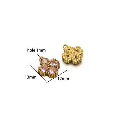 18k Gold Plated Stainless Steel Four Leaf Clover Triangular Droplet Oval Heart Zircon Charm Pendant for DIY Jewelry Making