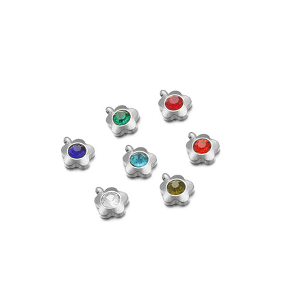High Quality Stainless Steel 18K Gold Plated 7mm Flower Zircon Charm Pendant for Jewelry Necklace Bracelet Making