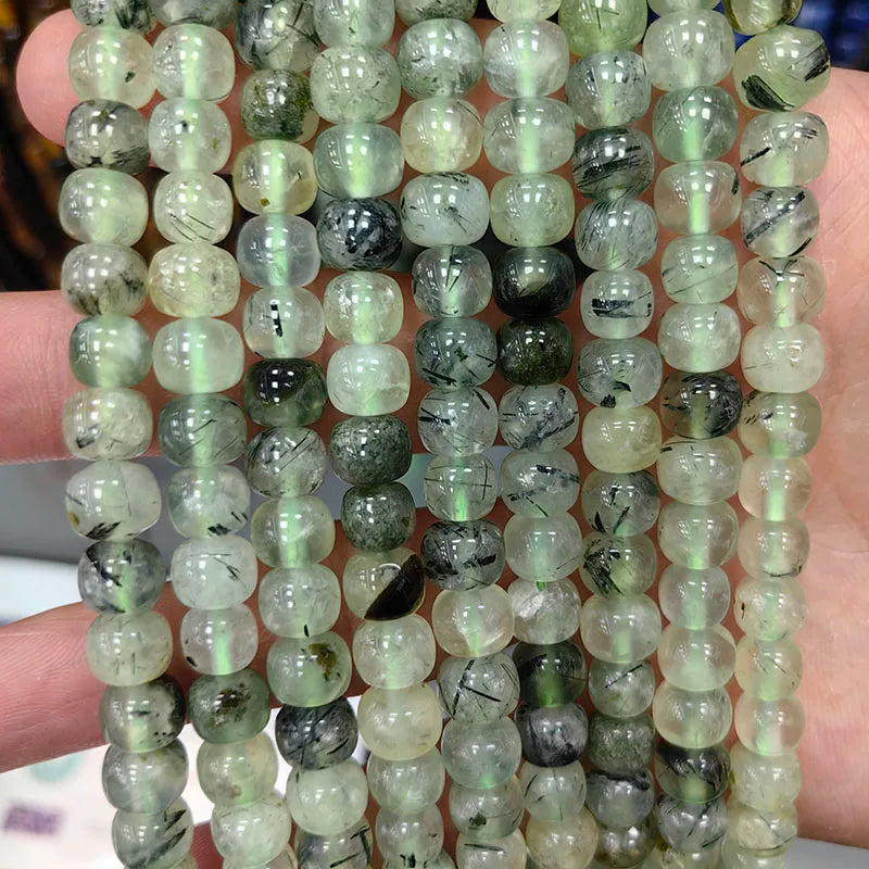 Natural Tube Stone Beads, Rounded Barrel Drum Shaped Aquamarine Kunzite Lapis Apatite Gemstone Bead for Jewelry Making 7x8mm
