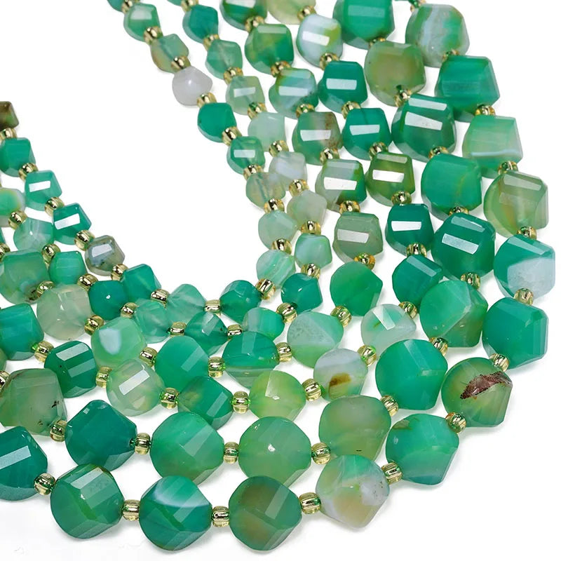 Faceted Helix Twisted 6mm 8mm 10mm Jade Agate Gemstone Beads, Cut Stone Obsidian Rose Quartz Bead for DIY Jewelry Making 18CM