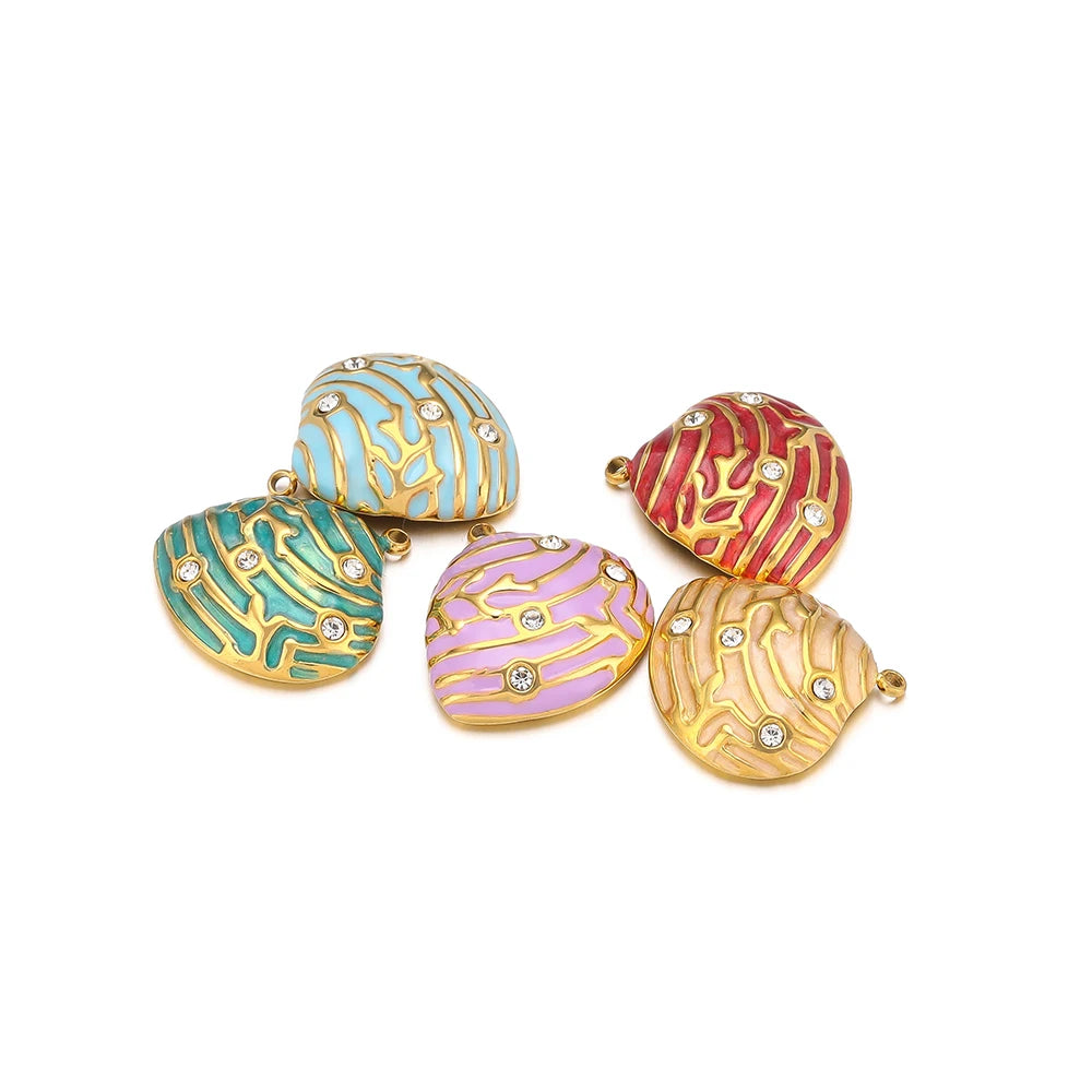 Hot Selling Stainless Steel 18k Gold Plated Enamel Pearl Shell Zircon Charm Pendant for Jewelry Necklace Making Accessories