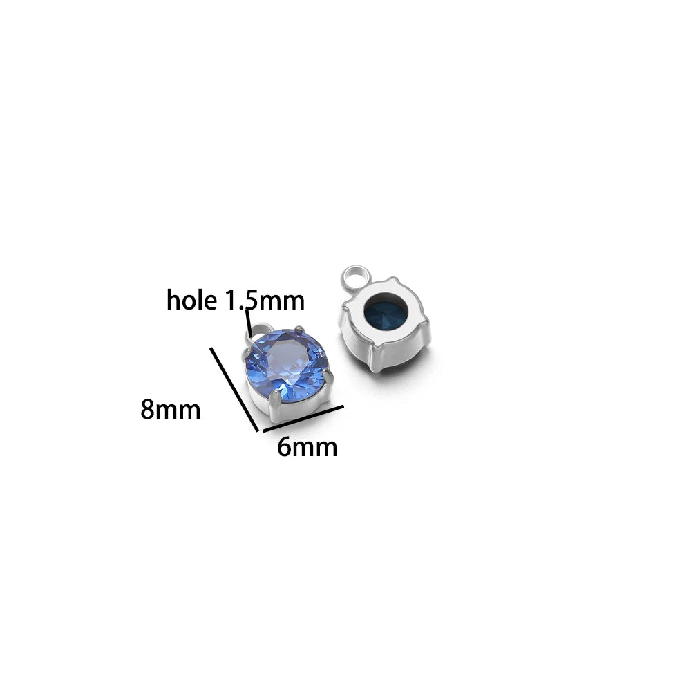 5pcs/bag Stainless Steel 18k Gold Plated 8*6mm Round Zircon Charm Pendant for Diy Necklace Jewelry Making Accessories