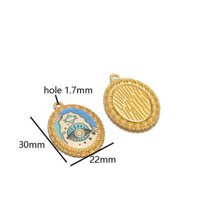 Bohemian Style Stainless Steel 18k Gold Plated Mixed Colors Enamel Oval Eye Charms Pendant for Diy Jewelry Necklace Making