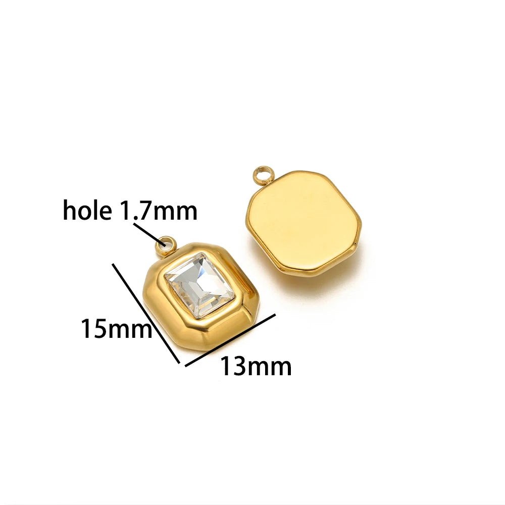High Quality 18k Gold Plated Stainless Steel Rectangle Heart Oval square Zircon Charm Pendant for DIY Jewelry Making