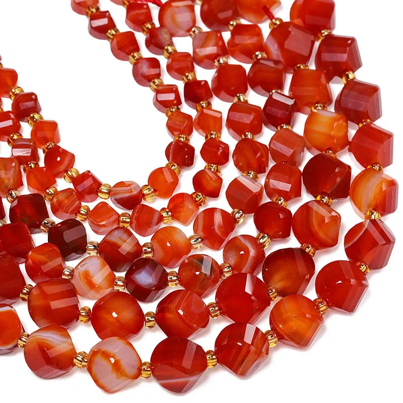 Faceted Helix Twisted 6mm 8mm 10mm Jade Agate Gemstone Beads, Cut Stone Obsidian Rose Quartz Bead for DIY Jewelry Making 18CM