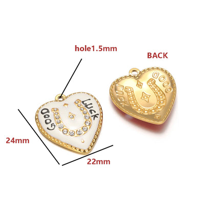 Colorful Enamel Heart Charms with Golden Weave Pattern, Good Luck Lucky Heart Pendant with Rhinestone for DIY Jewelry Making