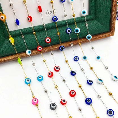 E218 New Gold Enamel Plated Chain Waterproof Stainless Steel Lucky Eye Charm Chains for Jewelry Custom Diy