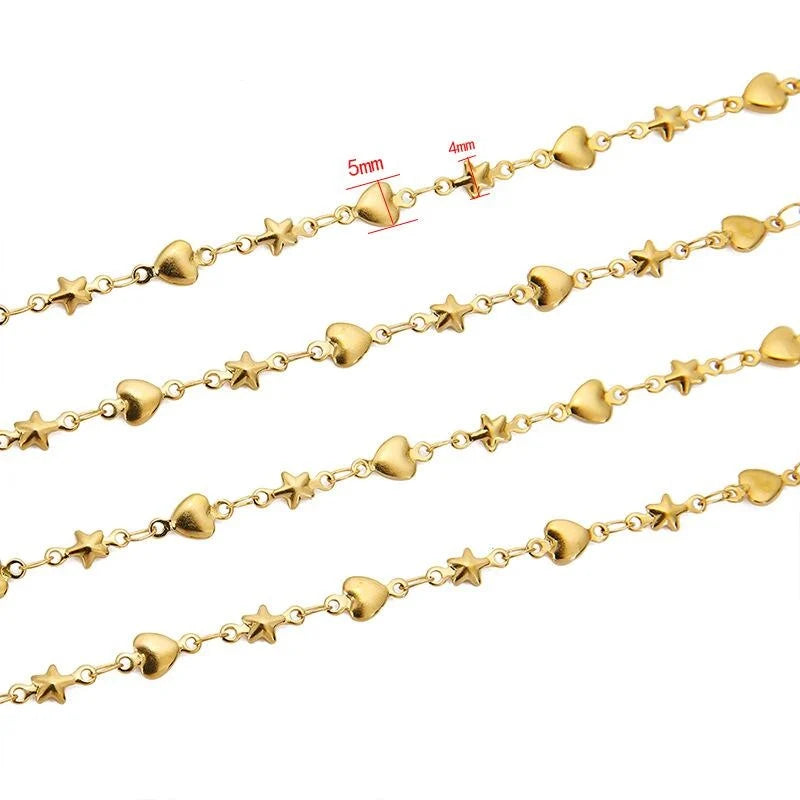 E511 Permanent Star Heart Chain Gold Silver Stainless Steel Chain Loose Chains for Jewelry Making