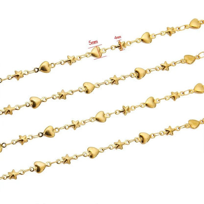E511 Permanent Star Heart Chain Gold Silver Stainless Steel Chain Loose Chains for Jewelry Making