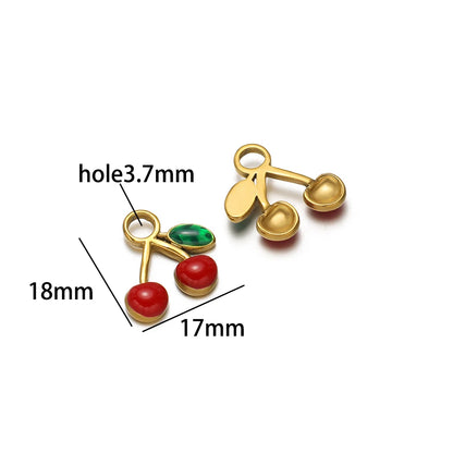 Lovely Fruit Charms 18k Gold Plated Stainless Steel Enamel Cherry Strawberry Zircon Charm Pendant for DIY Jewelry Making
