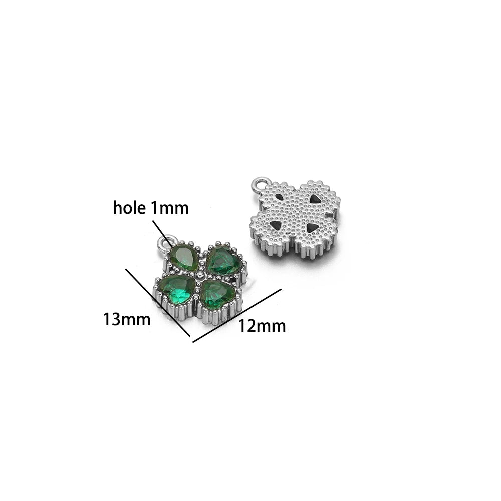 18k Gold Plated Stainless Steel Four Leaf Clover Triangular Droplet Oval Heart Zircon Charm Pendant for DIY Jewelry Making
