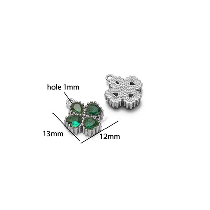 18k Gold Plated Stainless Steel Four Leaf Clover Triangular Droplet Oval Heart Zircon Charm Pendant for DIY Jewelry Making