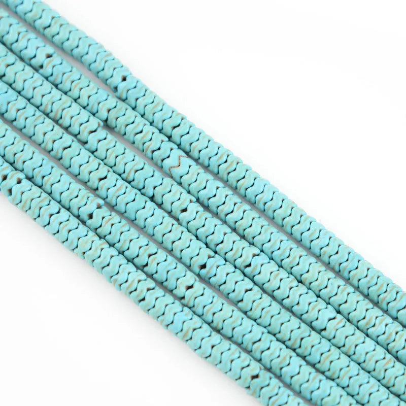 Rondelle Howlite Magnesite Stone Beads, Wavy Rondel Blue Turquoise White Magnesite Gemstone Bead for Jewelry Making 3mm X 6mm